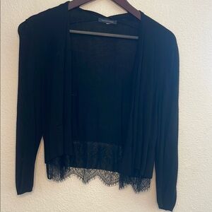 Tommy Hilfiger Black Lace Trim Cardigan Sweater